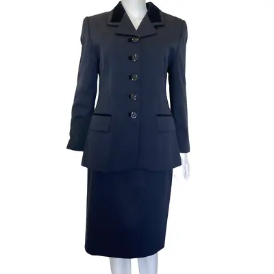 Louis Feraud Vintage 100% Wool Skirt Suit Navy Size UK 12 | US 8 • £125.83