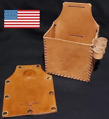 Leather Shotgun Shell Ammo Box Carrier Pouch & Magnetic Barrel Rest. Made USA • $90