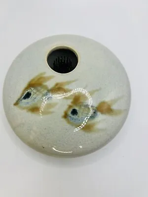 Georgetown Pottery Ikebana Vase Art Pottery Flower Frog Two Fish Design Round • $18