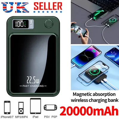 Magnetic Wireless Power Bank 20000mAh For Magsafe Battery Pack For IPhone 14 13 • £13.99