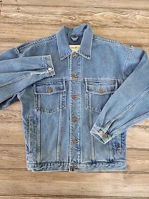 Vintage 90's Men's Eddie Bauer Denim Jean Jacket Grunge Trucker Size XS • $28.98