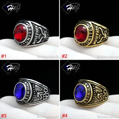 MEN Stainless Steel US Army/Navy Military Silver/Gold Plated Simulated Ruby Ring • $14.99