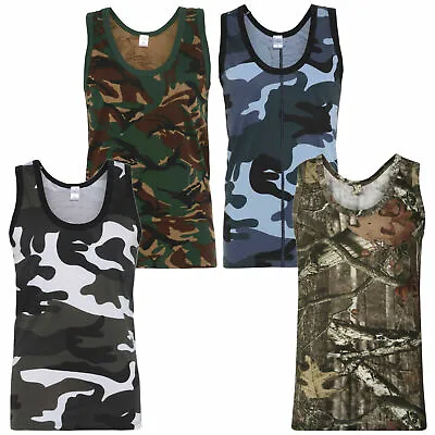 Mens Camo Army Hunting Fishing Activewear Sleeveless Cotton Muscle Vest Gym Top • £6.99