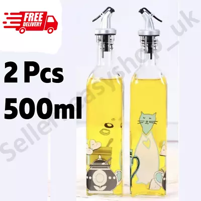 2 X Large Olive Oil Bottle Pourer Vinegar Dressing Condiment Bottle 500ml - 6811 • £10.59