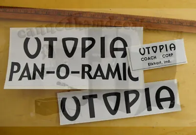 Utopia Pan-O-Ramic Vintage Travel Trailer Reproduction Decal Blk & Wht Set Of 3 • $40