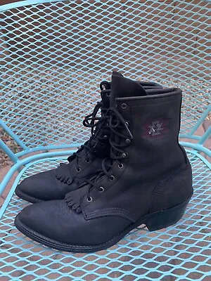 Vintage Leather Black Roper Lace Up Boots Granny Rodeo Aztec Stitched Lace Up • $45