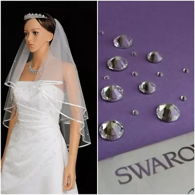 White Ivory 2t Bridal Wedding Veil With Comb Elbow Swarovski® Crystals Diamante • £6.99