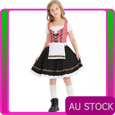 Girls Red Oktoberfest Costume German Beer Maid Child Kids Bavarian Fancy Dress • $41.79