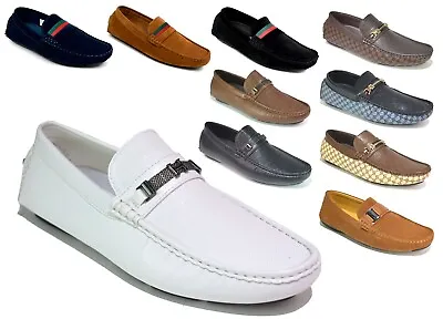 Mens Loafers Shoes Gents Slip On Moccasins Metal Buckle White Uk Sizes 6-12 • £15.19