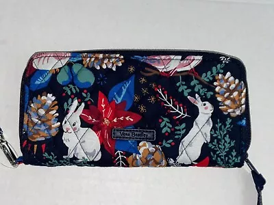 New Vera Bradley RFID Accordion Wristlet Wallet Winter Forest Rabbits • $49.99