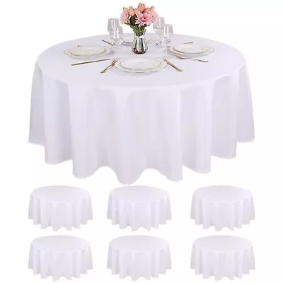 6 Packs White Round Table Cloths 90 Inch White Polyester Circle Bulk Linen Ta... • $67.88