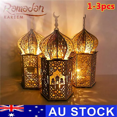 Eid Mubarak Muslim LED Night Light Ramadan Lamp Decor Lights Wooden Lantern DIY • $13.99