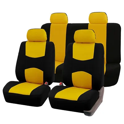 Auto Polyester Fabric Yellow Full Set Car Seat Cover Front Rear Seat Mat • $44.51