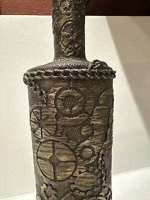 Steampunk Wheels & Chains Decorated Unique Shaped Bronze Bottle • $48