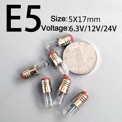 10pcs E5 Screw Base Miniature Instruction Light Bulb Lamp 0.5W 6.3V 12V 5x17mm • £4.39
