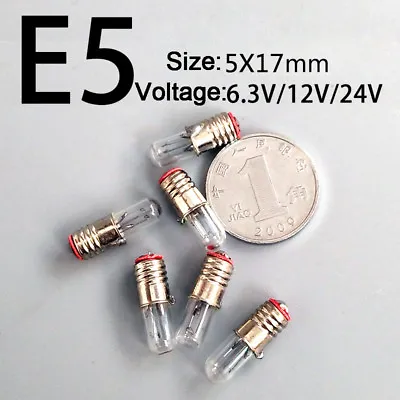 10x E5 Screw Base Miniature Instruction Light Bulb Lamp 0.5W 6.3V 12V 24V 5x17mm • £4.39