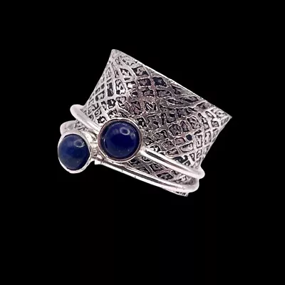 Lapis Spinner Ring In Solid 925 Sterling Silver With A ½” Band Size 6 Beawen • $15.99