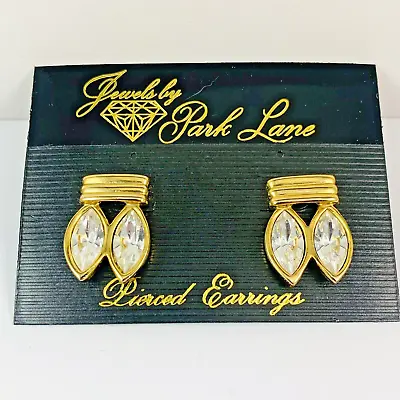 Vintage PARK LANE Signed Marquise Rhinestone Gold Tone Post Pierced Earrings • $29.99