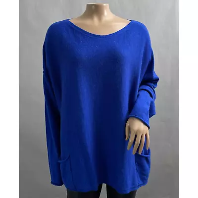 Eileen Fisher Sweater Women L Blue 100% Merino Wool Knit Boat Neck Pockets • $39.99