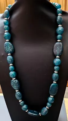 Vintage Blue Speckle Beaded Necklace   24  • $4