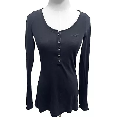 HOLLISTER | Y2K Mori Girl Navy Coquette Henley Button Down Long Sleeve Top • £33.77