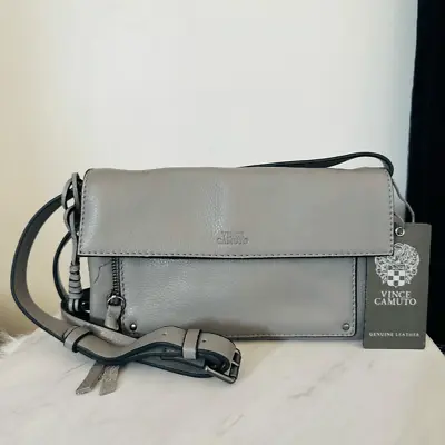 Vince Camuto Rylan Pebbled Leather Crossbody Bag Classic/Party Gray NWT • $99