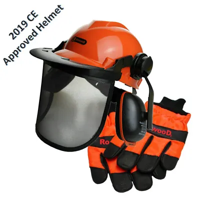 RocwooD Chainsaw Helmet Metal Mesh Visor Ear Defenders & Small Size 8 Gloves  • £25.80