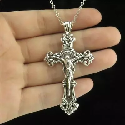 Sterling Silver 3d Christian Jesus Christ Cross Catholic Crucifix Necklace • $6.99