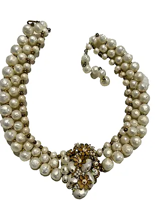 Vintage Unsigned Miriam Haskell Choker Necklace - Baroque Pearl Goldtone • $179