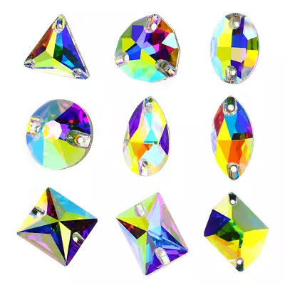 Stress Crystal AB Sew On Rhinestones Crystal Glass Teardrop Oval Navette Stones • $5.63