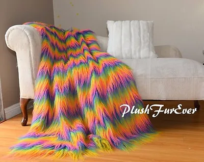 5' X 6' Rainbow Mongolian Faux Fur Throw Comforters Decor • $199