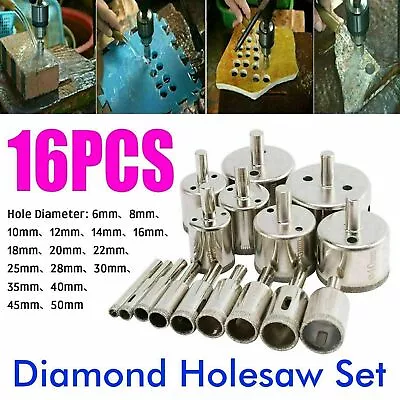 16Pcs Diamond Holesaw Kit Holes Saw Drill Bit Cutter Tile Glass Marble Ceramic • £7.99