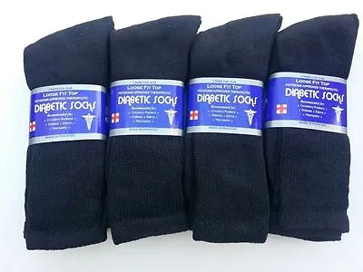 Black CREW Diabetic SOCKS    LOOSE FIT TOP    NEW  Size Up To 13-15 • $6.99