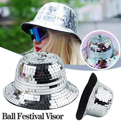 Sequin Disco Ball Glitter Mirror Bucket Hat Full DJ Club Bar Party Disco Cap • £14.99