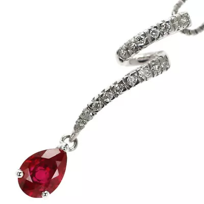 K18WG/ Pt Burmese Ruby Diamond Pendant Necklace 0.91ct 0.14ct - Auth Free Shippi • $1499