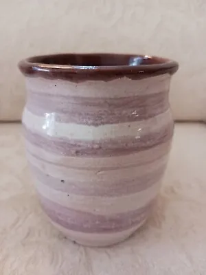Vtg Mid Century Minton 1960 Pottery Vase Crock Tan-Mauve Striped Artisan Signed • $28