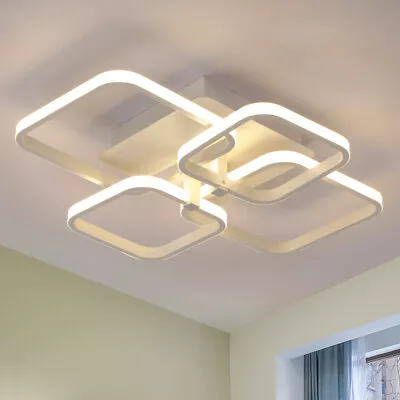 Dimmable Lamp Square LED Ceiling Light Chandelier Lights Living Room With Remote • £45.95