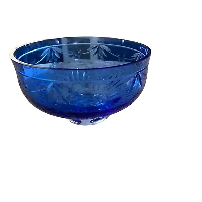 Vtg Reed & Barton Co Miller Rogaska Cobalt Blue Crystal Etched Bowl • $50