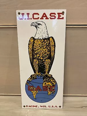 J.I. CASE Oil Porcelain Sign Tractor Eagle Home Office Collectible Farming 18x8” • $115