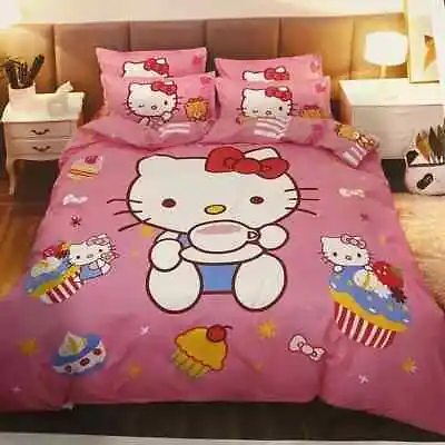 Full Size Pink Girls Hello Kitty Duvet Cover Set 4 Piece Bedding Sets • $89.95