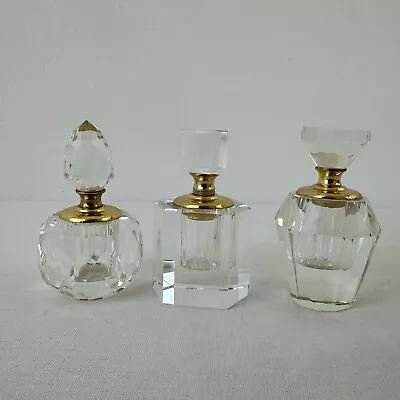 Lot Of 3 Vintage Antique Cut Crystal Perfume Bottles With Cut Crystal Stoppers • $15
