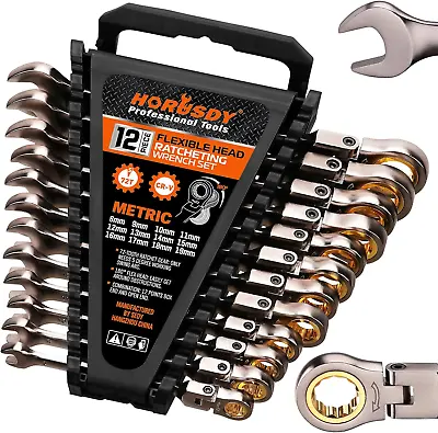 12-Piece Metric Flex-Head Ratcheting Wrench Set Set With Organizer | 8-19 Mm Rat • $82.52