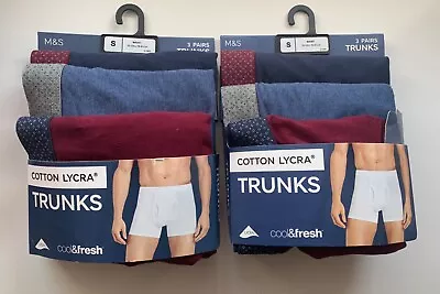 Marks&Spencer M&S 3 Pack Cotton Lycra Trunks Underwear Pants 6 Pairs Size S • £18.99