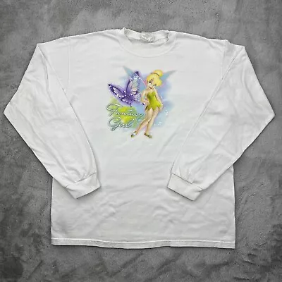 Vtg Disney Shirt Mens Large White Tinker Bell Cartoon Fairy Pixie Nerdcore Y2K • $19.99