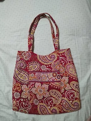 VERA BRADLEY Raspberry Fizz Curvy Tote Bag Purse Red Pink Floral Paisley 2008 • $19