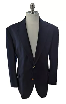 LL Bean Navy Blue 100% Wool Blazer Gold Buttons Zip Made In USA Size 48L Preppy • $68.10