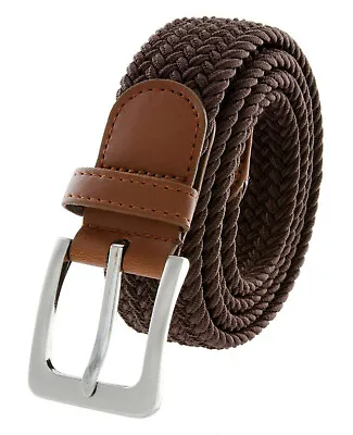 Men's Stretch Brown Belt Braided Elastic Casual Weave Canvas Fabric Woven Belt • $9.95