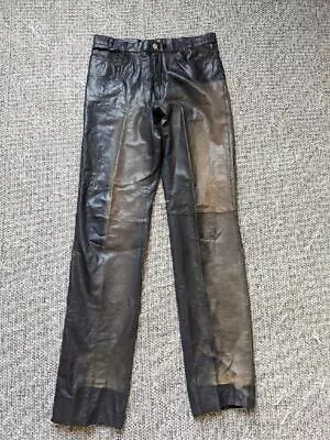 Vintage 1990s Soft Leather LAMBSKIN Motorcycle 32x34 Black PATINA Jeans Pants • $168.95