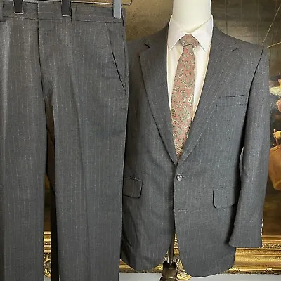 Vtg Andover Reed 40R 34 X 30 USA MADE Gray Pinstripe 100% Wool Hopsack 2Btn Suit • $107.86