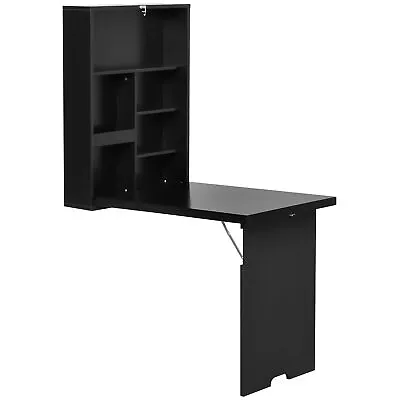 HOMCOM Multi-Functional Folding Wall-Mounted Drop-Leaf Table W/Chalkboard Shelf • £69.99